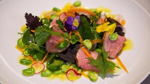 Lentesalade met kalfsrosbief