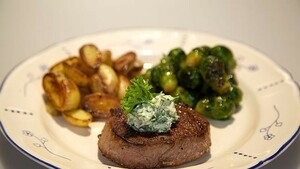 Steak in da house (kogelbiefstuk met krieltjes en zoete spruitjes)