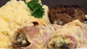Voor opa witlof! (Witlof met ham en kaas uit de oven met puree en een gehaktballetje)