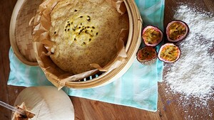 Tropisch ontbijtje: rijstbloemcake (cake uit een stoommandje)