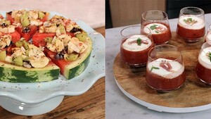 Meloenpizza en meloengazpacho