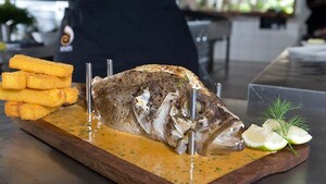 Hele diepzeekabeljauw met Biltong dust mousse