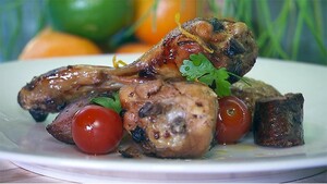Kipdrumsticks met chorizo en mandarijn