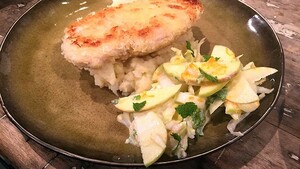 Krokante kipfilet met aardappel-knolselderijpuree