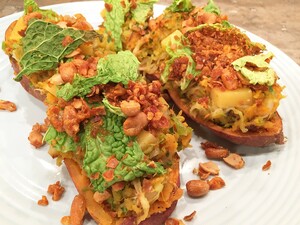 Stamppot van zoete aardappel en kool