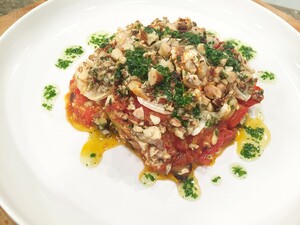 Gegrilde groentelasagne met notenkorst