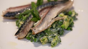 Teppanyaki makreel en Indiase avocadosalade