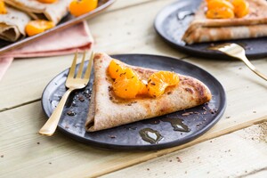 Gezonde crêpes suzette met mandarijn en pure chocolade