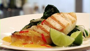 Botervis met mangosaus