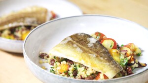 Gebakken kabeljauw met parelcouscous