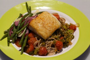 Gebakken heilbotfilet met haricots verts-salade