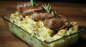 Krokante spruitjesstamppot met slavink