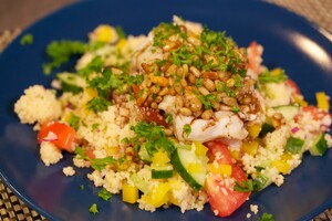 Couscous met gegrilde kabeljauw
