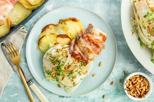 Kabeljauw met pancetta, aardappelen en venkel-koolsalade