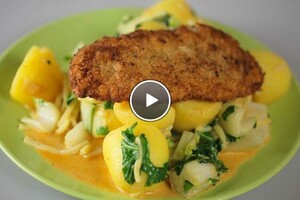 Exotische schnitzel met aardappelcurry