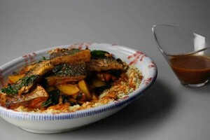 Viscouscous met aardappel, wortel en spinazie