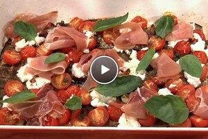 Gegrilde aubergines met ricotta en tomaat
