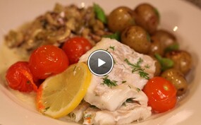 Kabeljauw uit de oven met champignonsaus