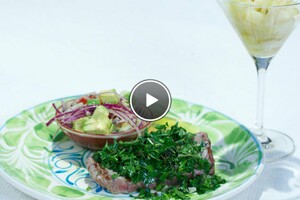Chimichurri van peterselie & nagerecht: peren met gembersiroop