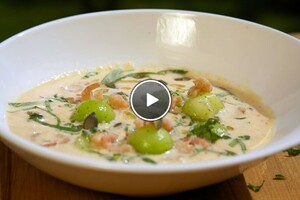 Koude meloensoep met garnalen