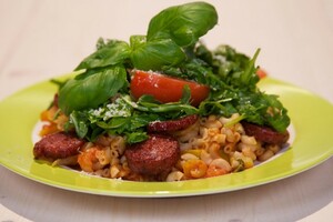 Pittige macaroni met chorizo