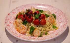 Supersnelle pasta met garnalen