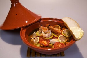 Vistajine met knoflookgamba’s en snelle rouille