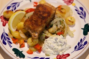 Claresse-schnitzel met dragon-aardappels