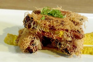 Lamsfilet in kadayıf deeg met wortel-basilicumpuree
