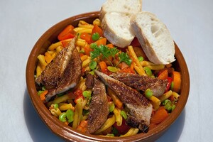 Caserecce con fave e pancetta (pasta met tuinbonen en speklappen)