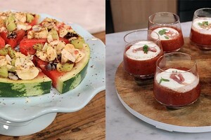 Meloenpizza en meloengazpacho