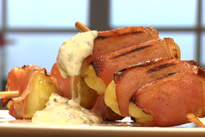 Aardappel baconspiesjes met dragonmayonaise