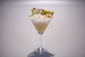 Lycheegranité, mandarijn-yuzu cremeux en zoete rempejeh
