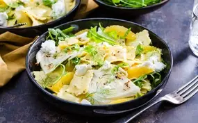 4-kazen ravioli met geroosterde venkel, geitenkaas en mineola