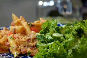 Pasta (van de berg) met tonijn en spek