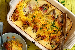 Witlofgratin met kaas, rösti en ham