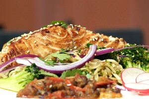 Zalm teriyaki met zelfgemaakte sambal