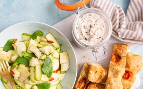 Makreelrillettes met courgettesalade en focaccia