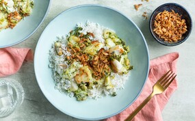 Kabeljauw met korianderchutney en kokosrijst