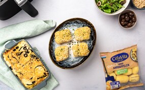 Aardappelgratin met viskoekjes 