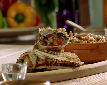 Ossenhaas-paprikawrap met abrikozenyoghurt