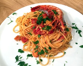 Gamberoni con linguine (gamba’s met linguine)