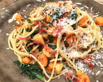 Pasta met zoete aardappels