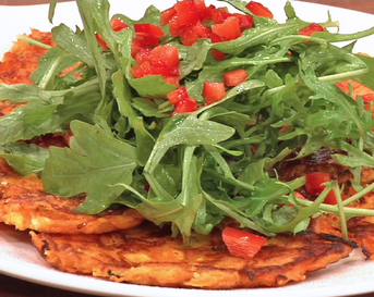 Rosti van zoete aardappel met geitenkaas