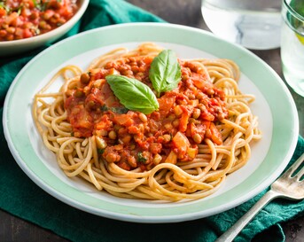 Vegetarische spaghetti bolognese met linzen