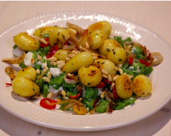 Snijbonen met feta en pittige krieltjes