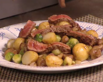 Spruitjesroerbak met krieltjes en kastanjes