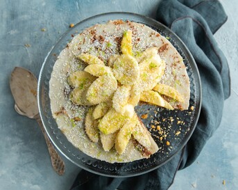 Kokostaartje met chocolade en banaan
