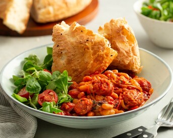 Ovenschotel chorizo en bonen