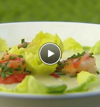 Kropslasoep met gebakken gamba’s en tomatenbrood